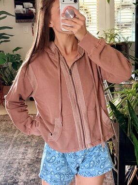 C&C Boxy‎ Sunwashed Towel Style Zip Up Hooded Jacket Medium